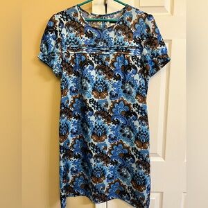 J Crew Blue and Brown Patterned Silk Dress, Size 10 Excellent used condition